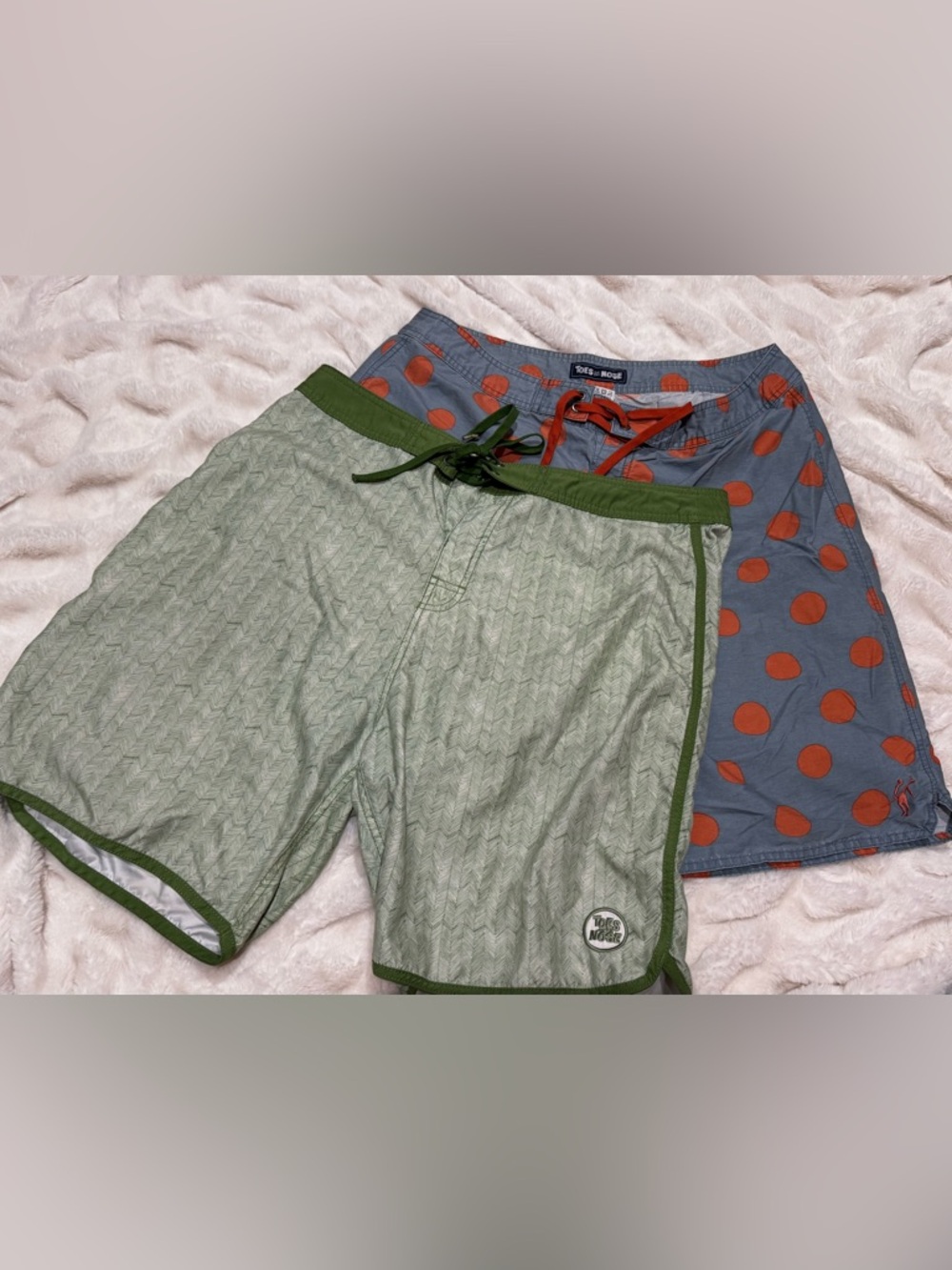 Board Shorts Mens Sz 36 Lot 2 Green Blue Polkadot Swim Trunks Toes On The Nose